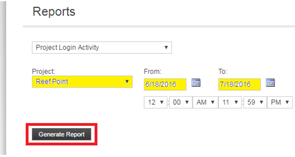 Admin - Project Login Activity Report