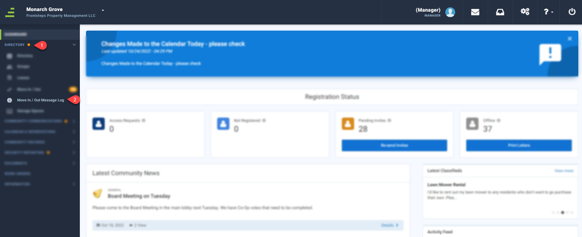 Manager- Move In/Move Out Message Log
